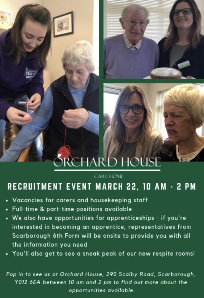 OrchardHouse290's tweet photo. Today’s the day to find out more about a career at Orchard House. If you’ve got what it takes to #makecarematter we want to meet you https://t.co/TaivjtB50b