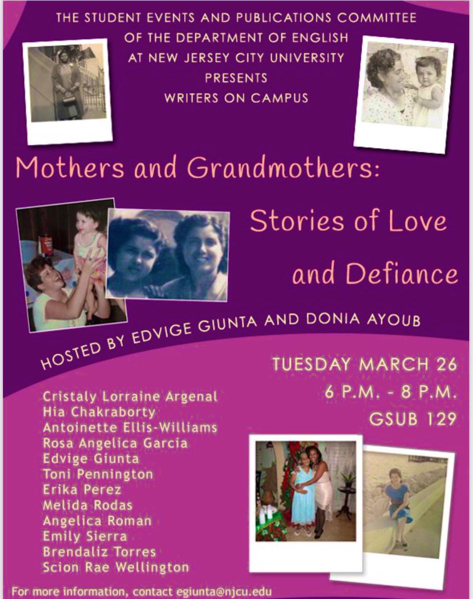 POETICARTS (@melidarodas6) on Twitter photo “ #mothers and #grandmothers #stories of #love and #defiance “ is hosted by @edigiunta and Donia Ayoub ! Hear the #voices of some #spectacular #women ! Presented by <a href="/NJCUEnglishDept/">English Dept at NJCU</a> <a href="/NJCUniversity/">New Jersey City University</a> ! In #Jerseycity during #WomensHistoryMonth2019 be surrounded by🎖#writers #poets “ #mothers and #grandmothers #stories of #love and #defiance “ is hosted by @edigiunta and Donia Ayoub ! Hear the #voices of some #spectacular #women ! Presented by <a href="/NJCUEnglishDept/">English Dept at NJCU</a> <a href="/NJCUniversity/">New Jersey City University</a> ! In #Jerseycity during #WomensHistoryMonth2019 be surrounded by🎖#writers #poets