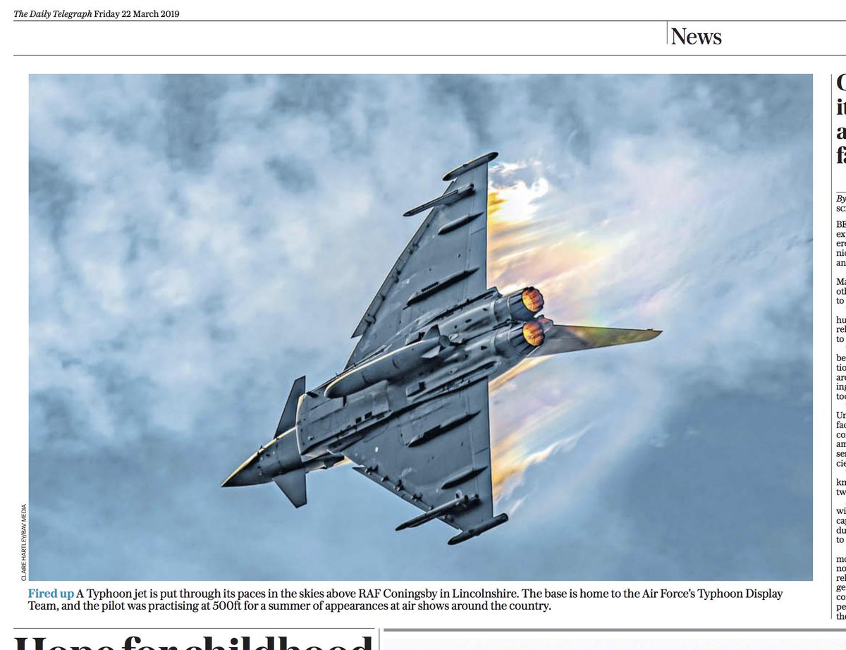 BenJonesPicEd's tweet photo. Cracking shot from @CHartleyPhotos in today's @Telegraph
#Photography #newspapers @TelegraphPics @RAFConingsby #TyphoonJet @RoyalAirForce https://t.co/eHnfz1ncZR