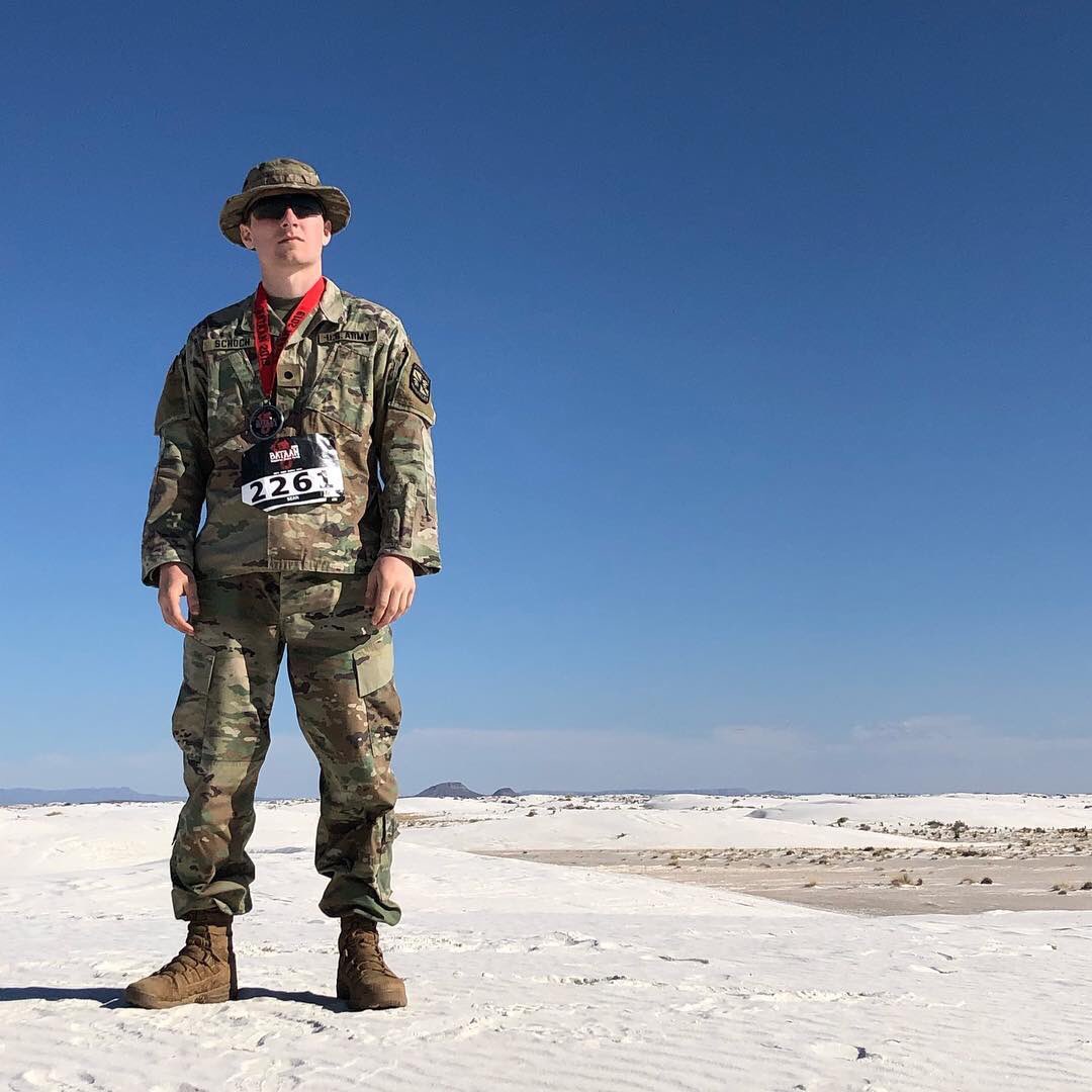 PSU_ArmyROTC's tweet photo. Huge Congrats to Cadet Sean Schoch for finishing 1st out of all ROTC competitors, and 3rd out of all Military competitors in the 2019 Bataan Memorial Death March with a time of 4:54.57(!!). The race is 26.2 miles in the desert and had 8690 total competitors #PennStateProud #WeAre https://t.co/FfxbSKFjF5