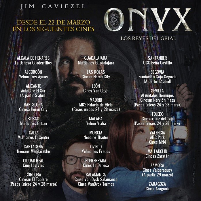 ¡Estamos de ESTRENO! Desde hoy, "Onyx los Reyes del Grial", en cines de toda España 👏👏👏

#cine #documental #jimcaviezel #onyx #mariademedeiros #anthonyhowell #estrenosdecine #España #Spain