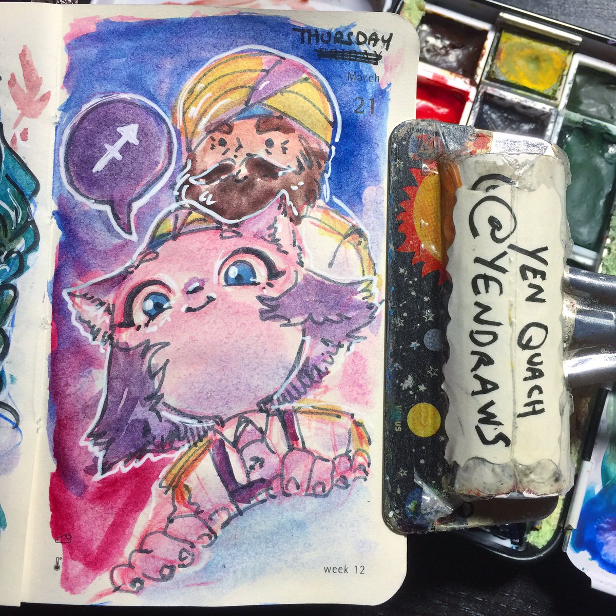 YenDraws's tweet photo. ♐️ The @PlanetsideComic Kickstarter is live! I’m really excited cause I got to work with @kissesfingers on a story in it- please check it out! ♐️ #illustration #draweveryday #ded2019 #sketch #originalcharacter #watercolor #moleskine #jimi #chatar #PlanetsideAnthology https://t.co/wSX4C2Waeb