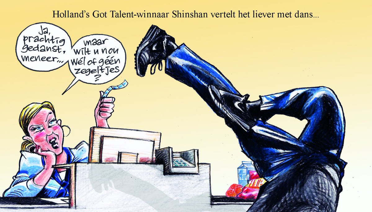 Vandaag in <a href="/DeGelderlander/">De Gelderlander</a>: Holland's Got Talent-winnaar vertelt het liever met dans... #cartoon #hollandsgottalent #shinshan #dans #breakdance #winnaar #kassa #rtl4