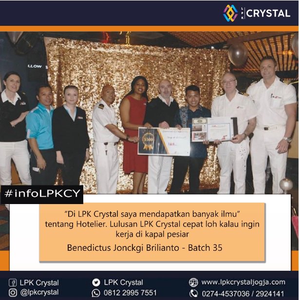 LpkCrystal's tweet photo. Ini dia lulusan dari LPK CRYSTAL Yogyakarta yang sudah berkerja di kapal pesiar dan mendapatkan Penghargaan HESS Champion bulan January 2019 dari Carnival Cruise Line 

#infoLPKCY #sekolahperhotelan #sekolahkapalpesiar #lpkcrystaljogja https://t.co/LHu3gYq9oD