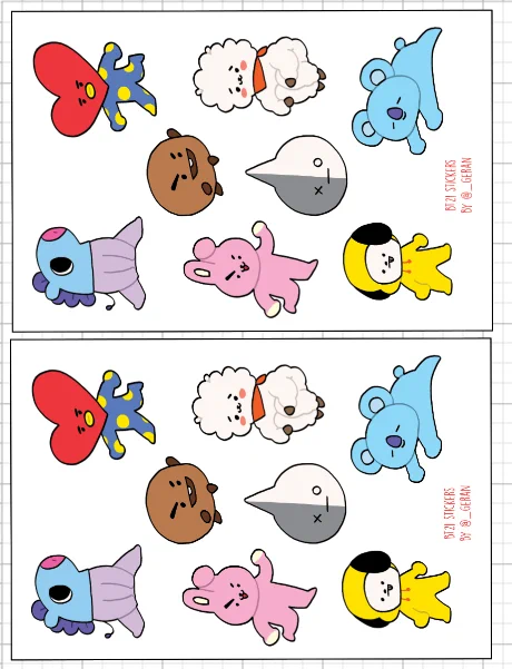 hi i don't go here but bt21 charas are so cute... im printing and cutting sticker sheets tomorrow! I'll have them online and at anime north too! 