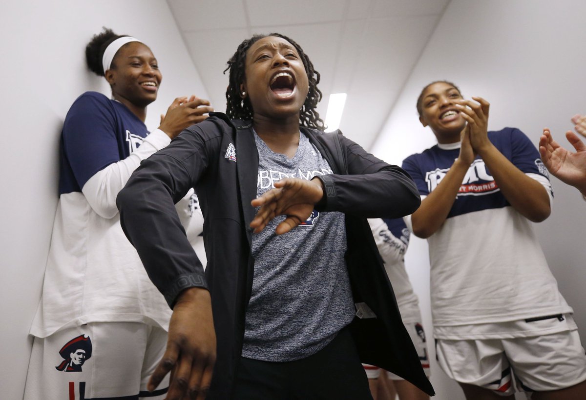 RMUWBasketball's tweet photo. That dancing feeling. ๐
Catch us at noon on ESPN2 when we take on Louisville in the NCAA Tournament! ๐
#ColonialPride | #HoopTownship | #NCAAw https://t.co/NUQxcuWHyp