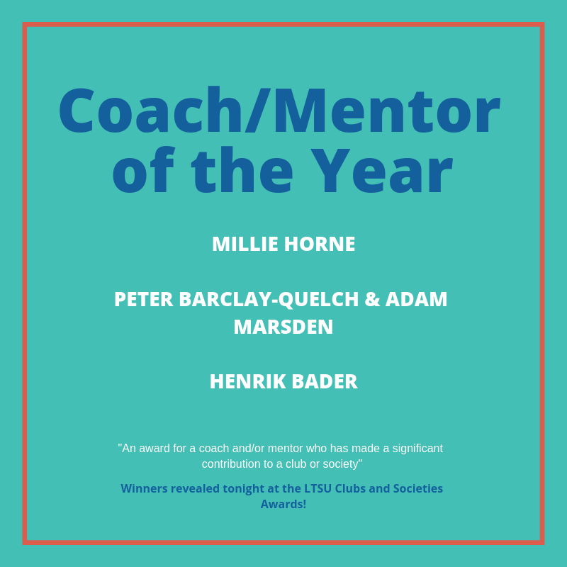 CLUBS AND SOCS AWARDS SHORTLIST

"An award for a coach and/or mentor who has made a significant contribution to a club or society"

Congratulations to <a href="/ltutitanscheer/">LTU Titans🎀</a>, <a href="/LTUSaintsRU/">Leeds Trinity Saints</a> and <a href="/BoxingLtu/">LTU Boxing 🥊</a> for being shortlisted for Coach/Mentor of the Year!  #LTSUawards