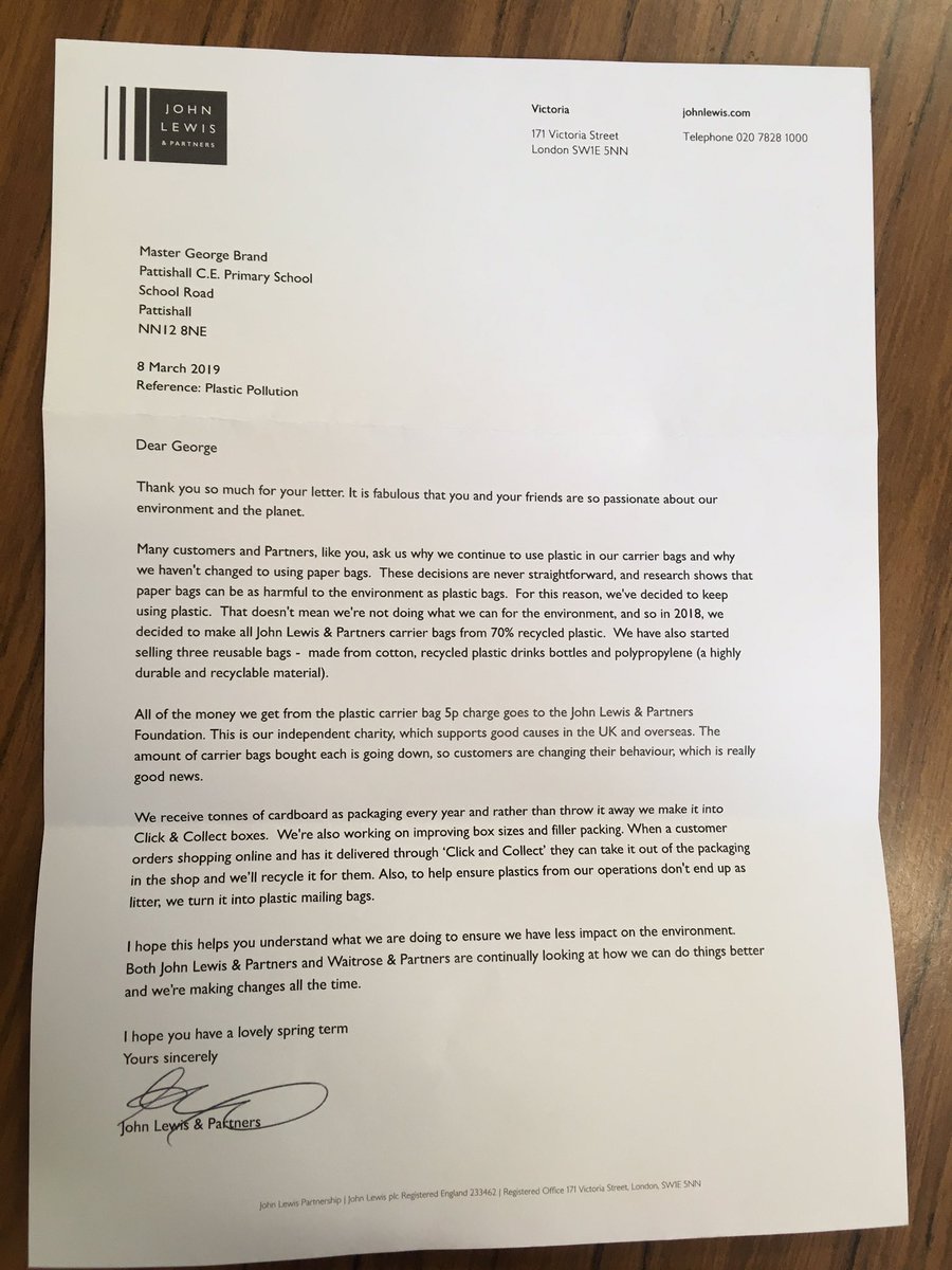 lowrithorpe's tweet photo. @jlandpartners replied to one of our letters. George wrote to them concerning their packaging. Worth knowing about the packaging recycling service for anyone that is a regular JL Click &amp; Collecter - I certainly didn’t know this! https://t.co/HmT7fl6iPZ