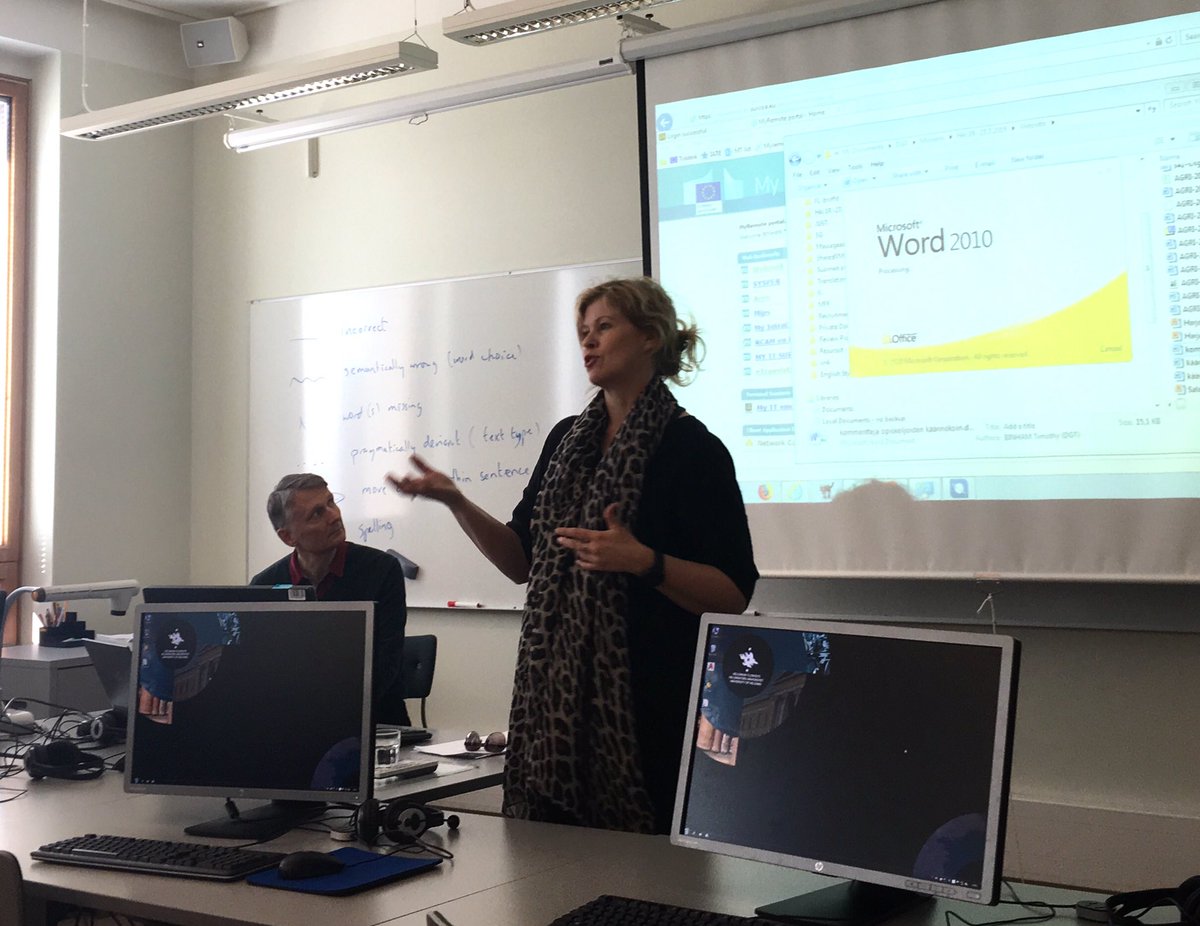 kaantamisen's tweet photo. #helsinkuni #EU:n #käännöstoimenpääosasto|n suomen #kääntämisen transardennisen yksikön päällikkö Kati Niemi ja kääntäjä Timothy Binham vetävät #käännös|työpajaa ja kertovat työkaluista #SDLstudio #IATE #cat #MT käytänteistä #hiljainentieto #translatores #t9n https://t.co/qoAvUGF5I2