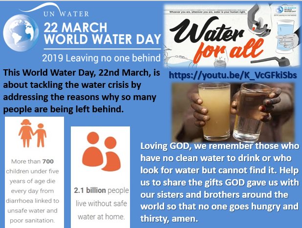 RE_StAnnes's tweet photo. WORLD WATER DAY 2019 "Water for all"; Whoever you are, wherever you are. Water is your human right. World Water Day is held annually on 22 March as a means of focusing attention on the importance of freshwater and advocating for the sustainable management of freshwater resources https://t.co/qbioWv7drN