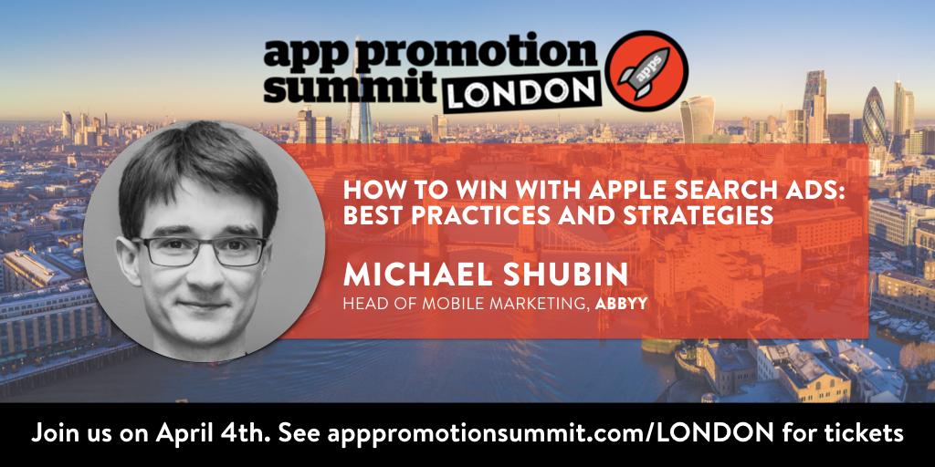 mshoubin's tweet photo. I'm speaking about Apple Search Ads strategies at App Promotion Summit London on April 4th #APSLONDON #apps #growth #searchads #ASO https://t.co/OCOE5gXHLP