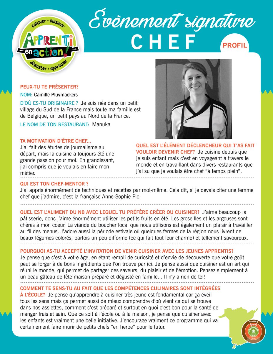 Apprenti_action's tweet photo. C’est avec grand plaisir que nous vous présentons le profil de Chef Camille du restaurant Manuka. Merci de venir partager ton savoir-faire culinaire avec nos brigades d’apprentis-chefs!!! @AchetezNB @francophonesud #Apprentienaction #DSFSud #AchetezNB #Dieppe https://t.co/9RMqLipp1B