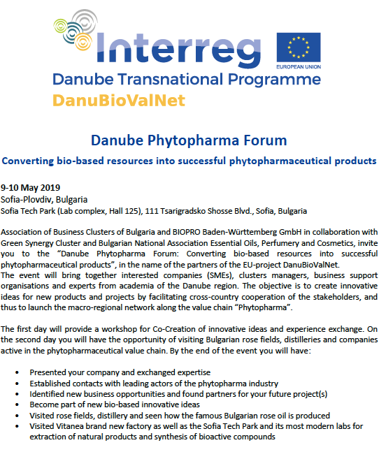 danu_bioval's tweet photo. Good news for you! The Danube #Phytopharma Forum is ready for your attendance! Join our event 9-10/5/19! Impulses on the phytopharmaceutical value chain are followed by open innovation workshops and site visits! https://t.co/XqnwAXErJ8 @ABClusters @INTERREGTweets https://t.co/w5ws0WpmLE