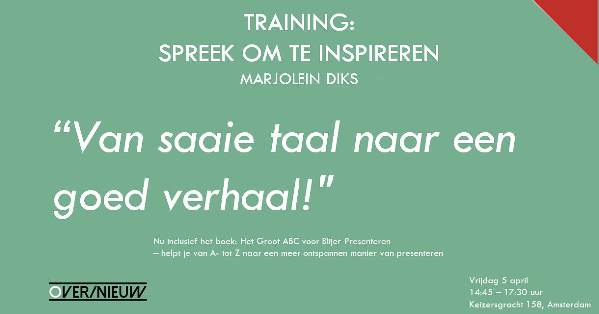 Op vrijdag 5 april vertelt @MarjoleinDiks, ondernemer en expert op het gebied van communicatie, pitchen en presenteren, alles over de ingrediënten voor een inspirerend verhaal en een overtuigende presentatie. Geef je op:lnkd.in/dxGik37! #storytelling #workshop #academie