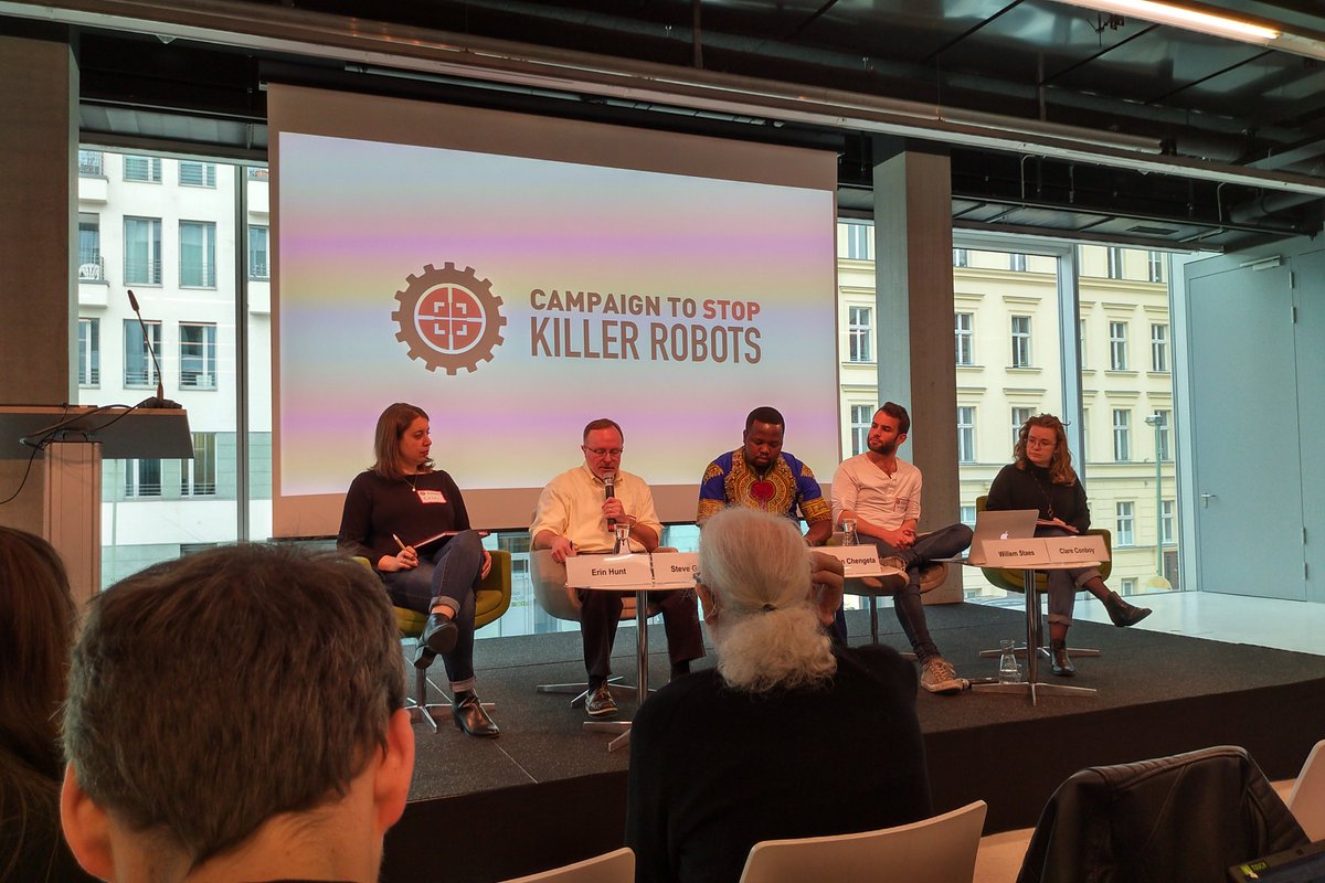 MinesActionCan's tweet image. @erinlynnhunt is a presenting in the second panel of the day at @BanKillerRobots global campaign mtg in #Berlin today. #killerrobotsGER