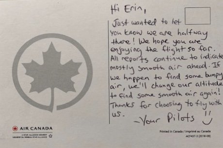 therapyoakville's tweet photo. Hey @AirCanada, thanks for taking such good care of a graduate from our #afraidtofly #flyingphobia treatment program. She felt like she was in very good hands! https://t.co/JK6lWoTC63 https://t.co/ULSoKxow62