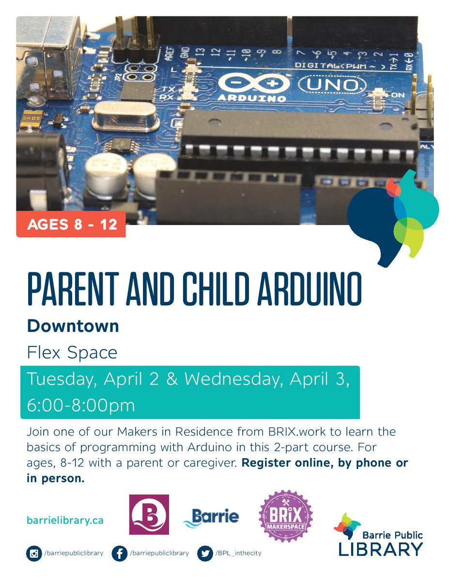 Join one of our #Makers in Residence from <a href="/MadeInBarrie/">MadeInBarrie</a> to learn the basics of programming with Arduino in this 2-part course🛠️. For ages, 8-12 with a parent or caregiver. Link to register: hubs.ly/H0h2M6y0 <a href="/learningcode/">Canada Learning Code</a> <a href="/changethenowgc/">changethenowgc</a> #digitalliteracy #barriemakers