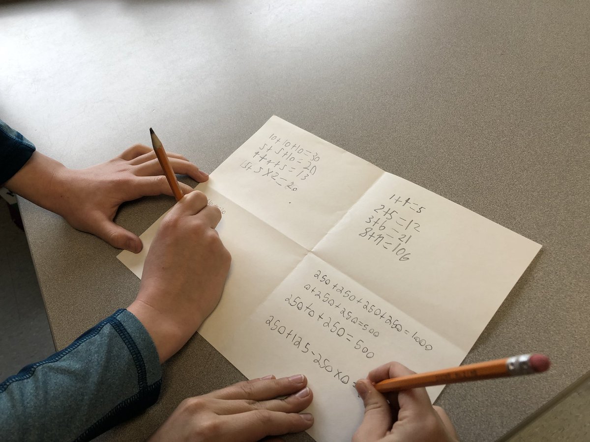 MrsCillis's tweet photo. Students are completing fun math challenges this morning in order to learn about order of operations #mathriddles #funinmath #richmathtalk https://t.co/cRcusoOxQH