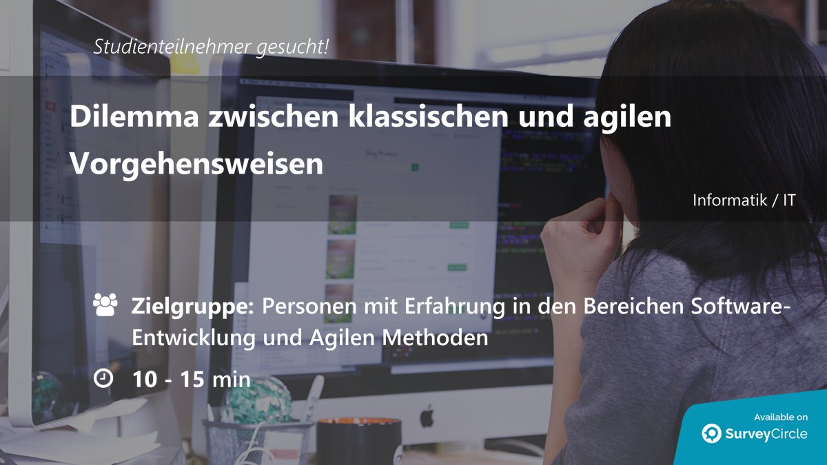 daily_research's tweet image. Teilnehmer für Online-Studie gesucht!

Thema: &quot;Dilemma zwischen klassischen und agilen Vorgehensweisen&quot; surveycircle.com/surveys/#f0870… via @SurveyCircle 

#AgileSoftwareentwicklung #Agile #Dokumentation #Documentation #Agil #Agilität #Umfrage