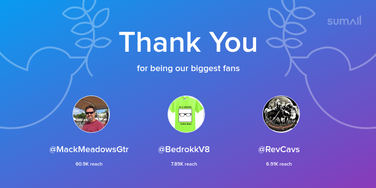Our biggest fans this week: @MackMeadowsGtr, @BedrokkV8, @RevCavs. Thank you! via sumall.com/thankyou?utm_s…