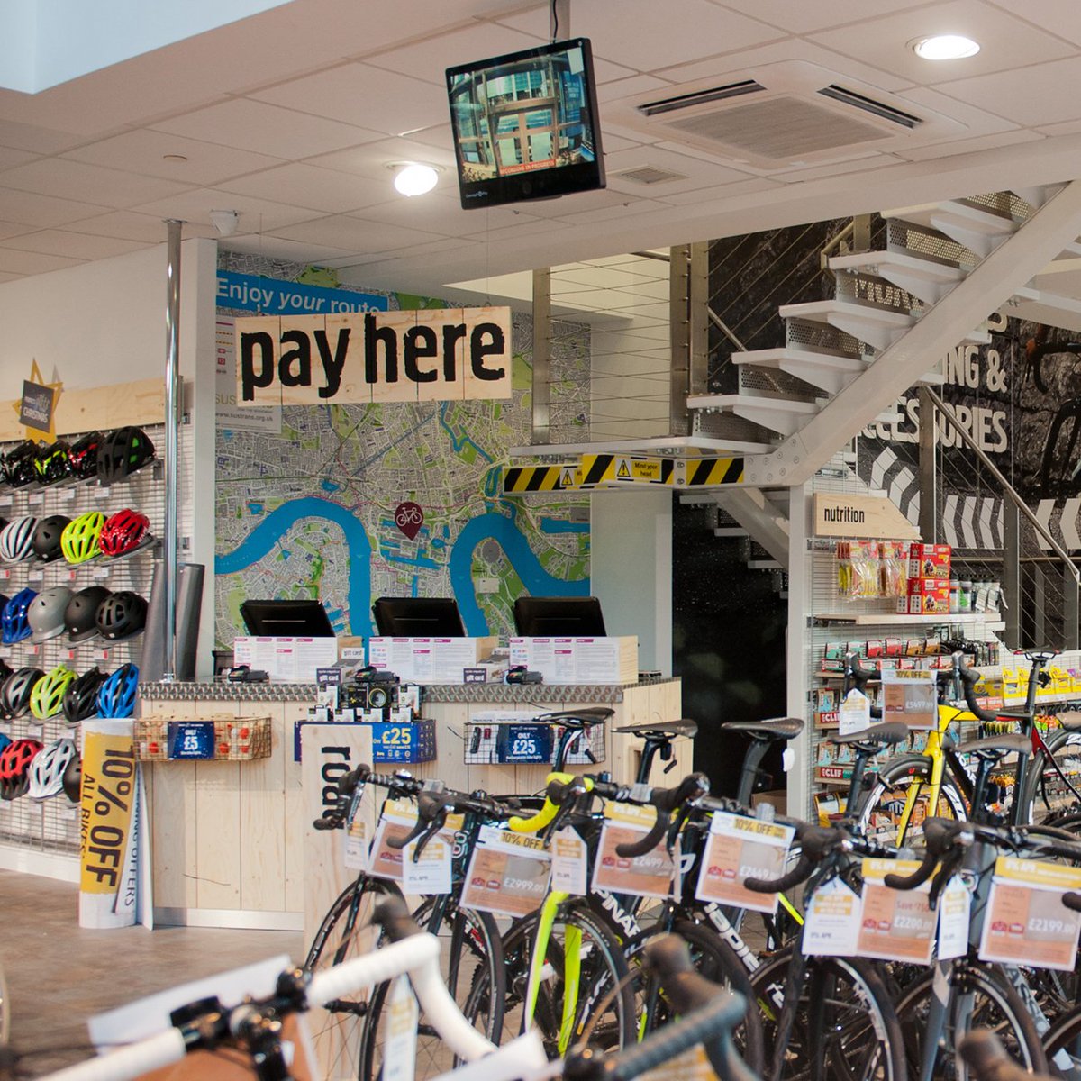 4pointmapping's tweet photo. Ever thought of having a wall map display for your business premises? Like these in-store maps we produce for CycleRepublic? We can position your shop, office or depot at the centre and design any sized map using your company's styles, colours, fonts, text and logos. #bespokemaps https://t.co/yYot1TZvqv