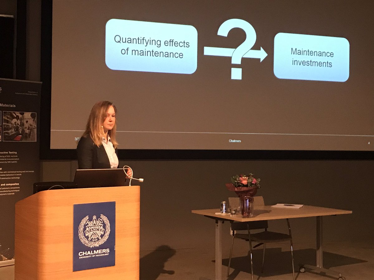 Stahre's tweet photo. Smart Maintenance is a key to future #manufacturing #performance. Camilla Lundgren presents her Licentiate Thesis on #Smart #Maintenance #Investments. @chalmersuniv @Production_AoA https://t.co/0MfNBHR1MQ