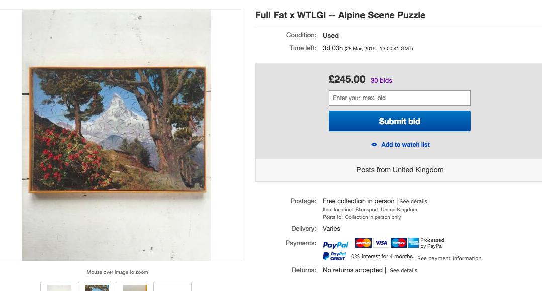 Has an alpine scene puzzle ever sold for so much? Just a reminder that there's just 3 days left to bid on the @FullFatMcr x @wtlgi dinner Links to all tickets here: wtlgi.co/journal Happy bidding x