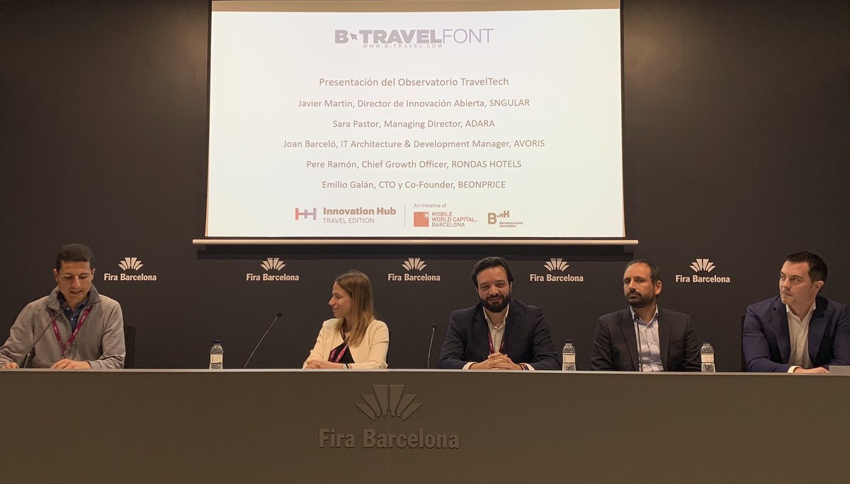 adrianafreitas's tweet photo. Panel on #TraveltechObservatory
Javier Martin @loogic
@SaraPastor_ @adaraglobal
@joan_barcelo @avoristravel
Emilio Galán @egalanmartin @beonprice
Pere Ramón @PereMedia Rondas Hotels
@BTravelShow #TravelTech
@MWCapital #btravelfont19
#BTravel #BTravelPro
@Fira_Barcelona https://t.co/z96iwyKv8c