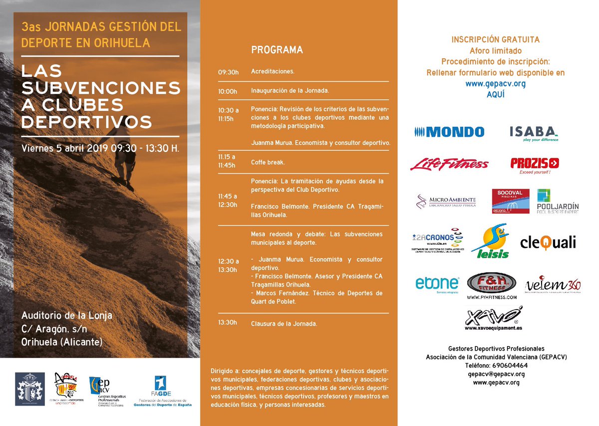 jasanchezsm's tweet photo. Debate interesante el que se planteará en la 3ª Jornada de Gestión del Deporte de la mano de @juanmamurua y @clubtragamillas en @AytoOrihuela. Organizada por @gepacv y @dxtsorihuela. Os esperamos! https://t.co/VxKMPFAN3Y