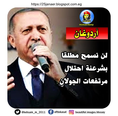 أردوغان لن نسمح مطلقا بشرعنة احتلال مرتفعات الجولان