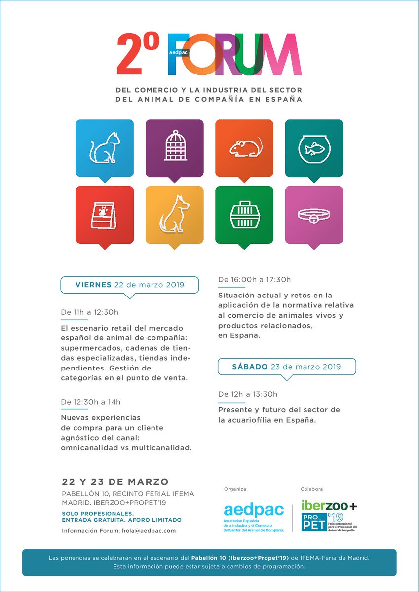iberpetmadrid's tweet photo. A las 11h te esperamos en el Escenario #IberzooPropet donde tendrá lugar el 2º Forum de la Industria y el Comercio del Sector Animal de Compañía con @aedpac en el que se hablará de la situación del sector retail y mucho más. ¡Aquí te dejamos el programa! https://t.co/NxwRb8vGkk