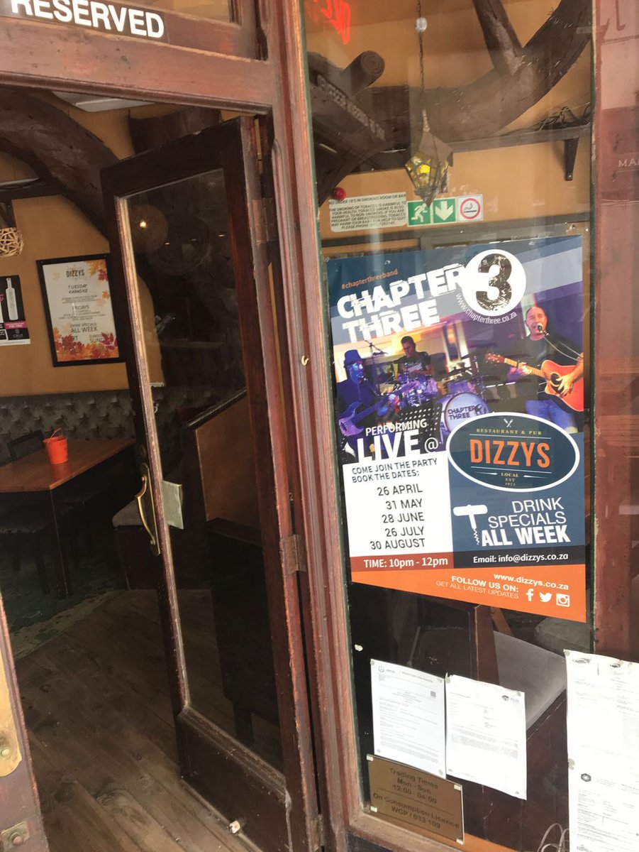 band_chapter's tweet photo. Poster up at #dizzys so all the public passers should see dates #CapterThreeBand are playing there.

#campsbay #lovelocal #capetown #liveband #ianblack #ruisantos #stephenguild #dizzyscampsbay https://t.co/FaAnT0et7e