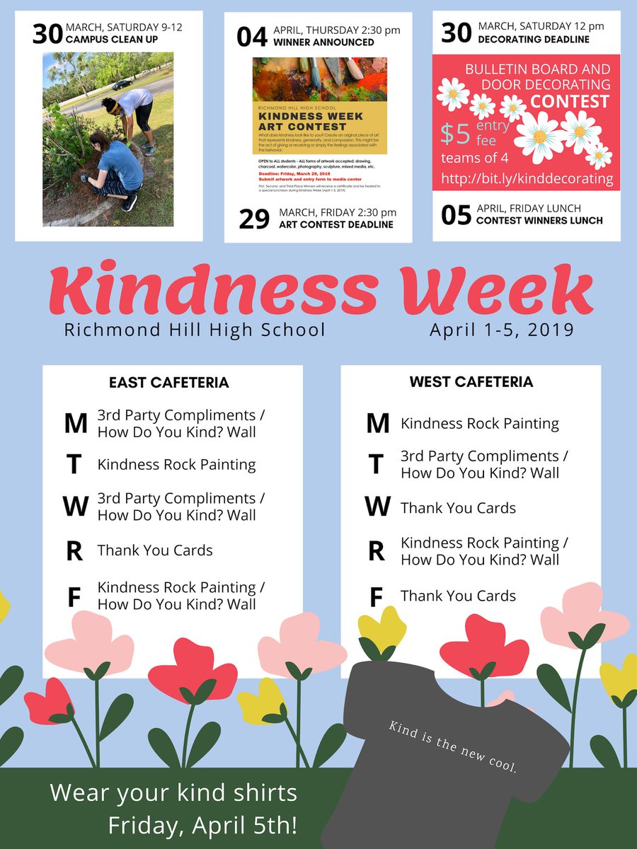 <a href="/RichmondHill_HS/">Richmond Hill High</a> Time to get ready for Kindness Week 2019! #WEareKIND #KINDisthenewCOOL