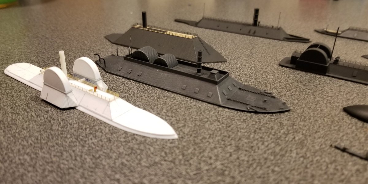 Snusmumriken12's tweet photo. これまでに製作しました南部諸州の軍艦です🇺🇸
後列出前よりナッシュビル（未塗装）、ルイジアナ、ジョージア、バージニア
前列出前よりハンレー、マナサス(2)、バルチック、マナサス(1)、アトランタ
#艦船模型 #南北戦争 #スクラッチのすゝめ https://t.co/SnLSNW4irl