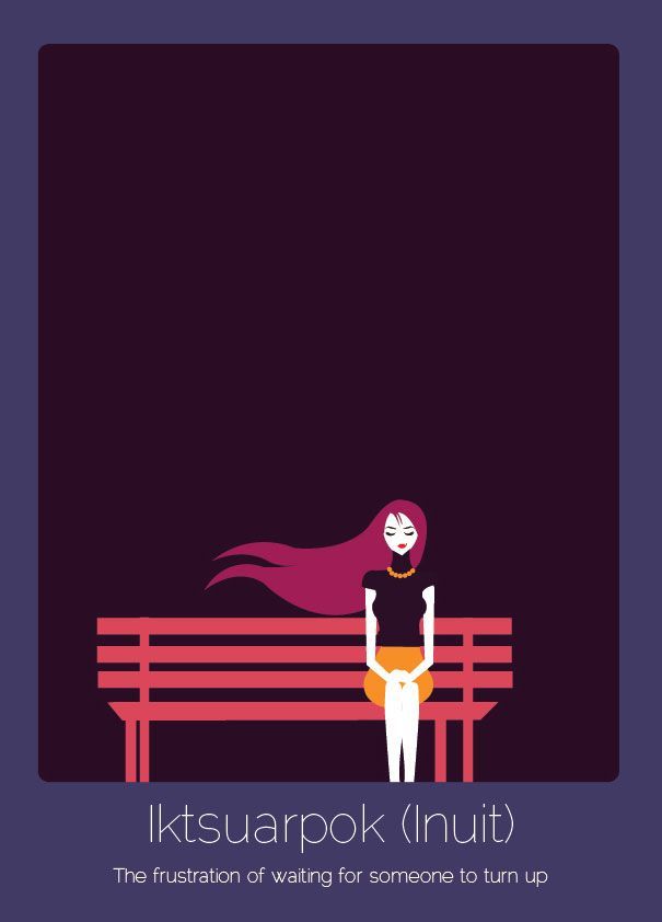 JUGANDO CON LOS IDIOMAS: La ilustradora india Anjana Iyer ha decidido convertir en imagen coloquialismos que serían intraducibles en otros idiomas, como la expresión en lengua Inuit IKTSUARPOK. #idiomas