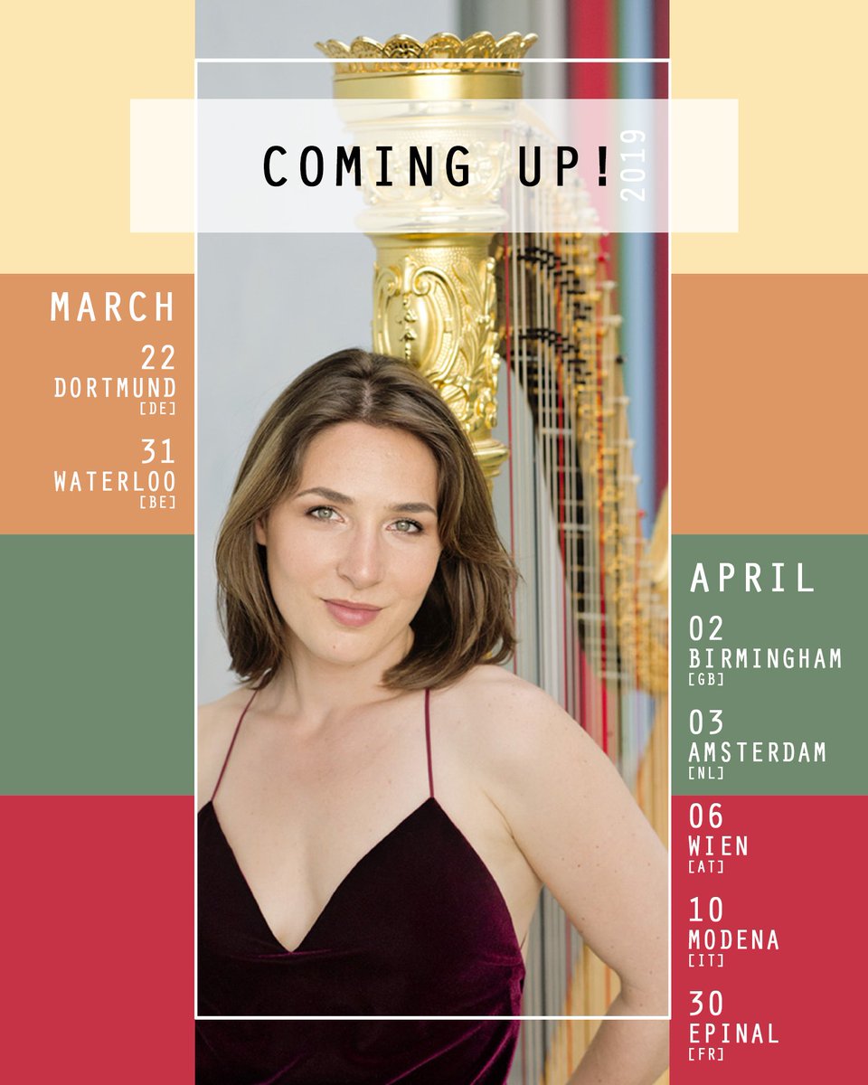 AGaudemard's tweet photo. MARCH/APRIL 2019: Next concerts in #Dortmund #Waterloo #Birmingham #Amsterdam #Wien #Modena #Epinal - Complete agenda and programs on https://t.co/K4metdkWyZ #Concert #ClassicalMusic #KlassikMusik #EchoRinsingStar #EuropeanTour #harpe #harp #harfe #arpa https://t.co/65bir07zey