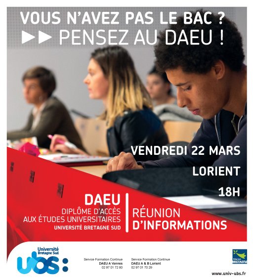 Service Formation Continue Université Bretagne Sud (@fc_univbretsud) on Twitter photo Rappel : à 18h à #Lorient, réunion d'information sur le #DAEU, diplôme équivalent au bac. <a href="/UBS_universite/">UBS_universite</a> www-actus.univ-ubs.fr/fr/index/actua… Rappel : à 18h à #Lorient, réunion d'information sur le #DAEU, diplôme équivalent au bac. <a href="/UBS_universite/">UBS_universite</a> www-actus.univ-ubs.fr/fr/index/actua…