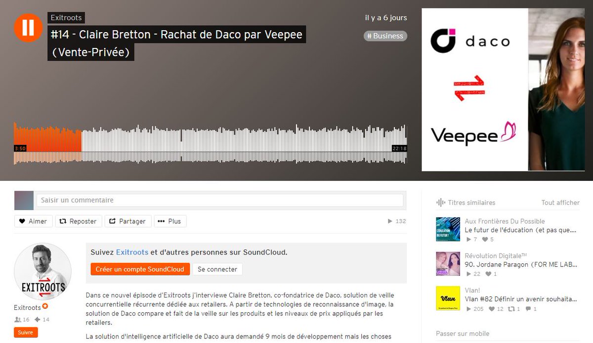 .<a href="/ClaireBretton/">Claire Bretton</a> was recently interviewed (FR) by #Exitroots podcast to tell our company story and her new role at @ventepriveeTech / <a href="/venteprivee_fr/">vente-privee</a> , find the podcast here --> soundcloud.com/user-284559906…