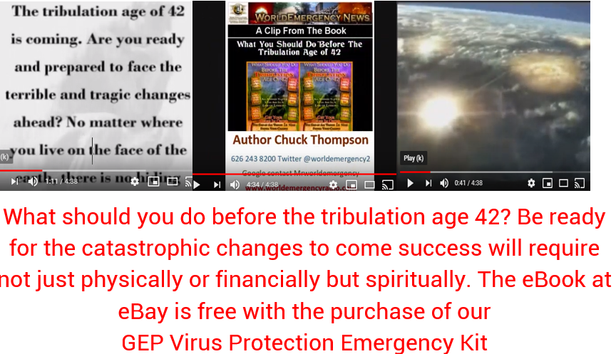 worldemergency2's tweet photo. What should you do before the tribulation age 42? Be ready for the catastrophic changes to come, success will require not just physically or financially but spiritually. The ebook at eBay is free with the purchase of a GEP Virus Protection Emergency Kit https://t.co/abec68Zrcs https://t.co/UYI6v4cmaf