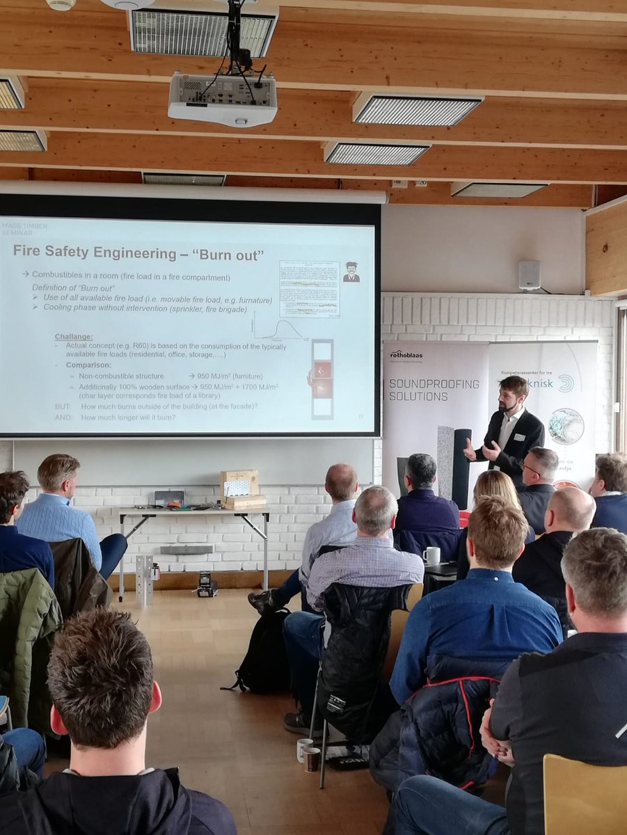 eth_timber's tweet photo. J.Schmid presenting Design principles for CLT at the @rothoblaas school in Oslo:
Fire safety is about standards *and* concepts! https://t.co/DGcs0BiYOa