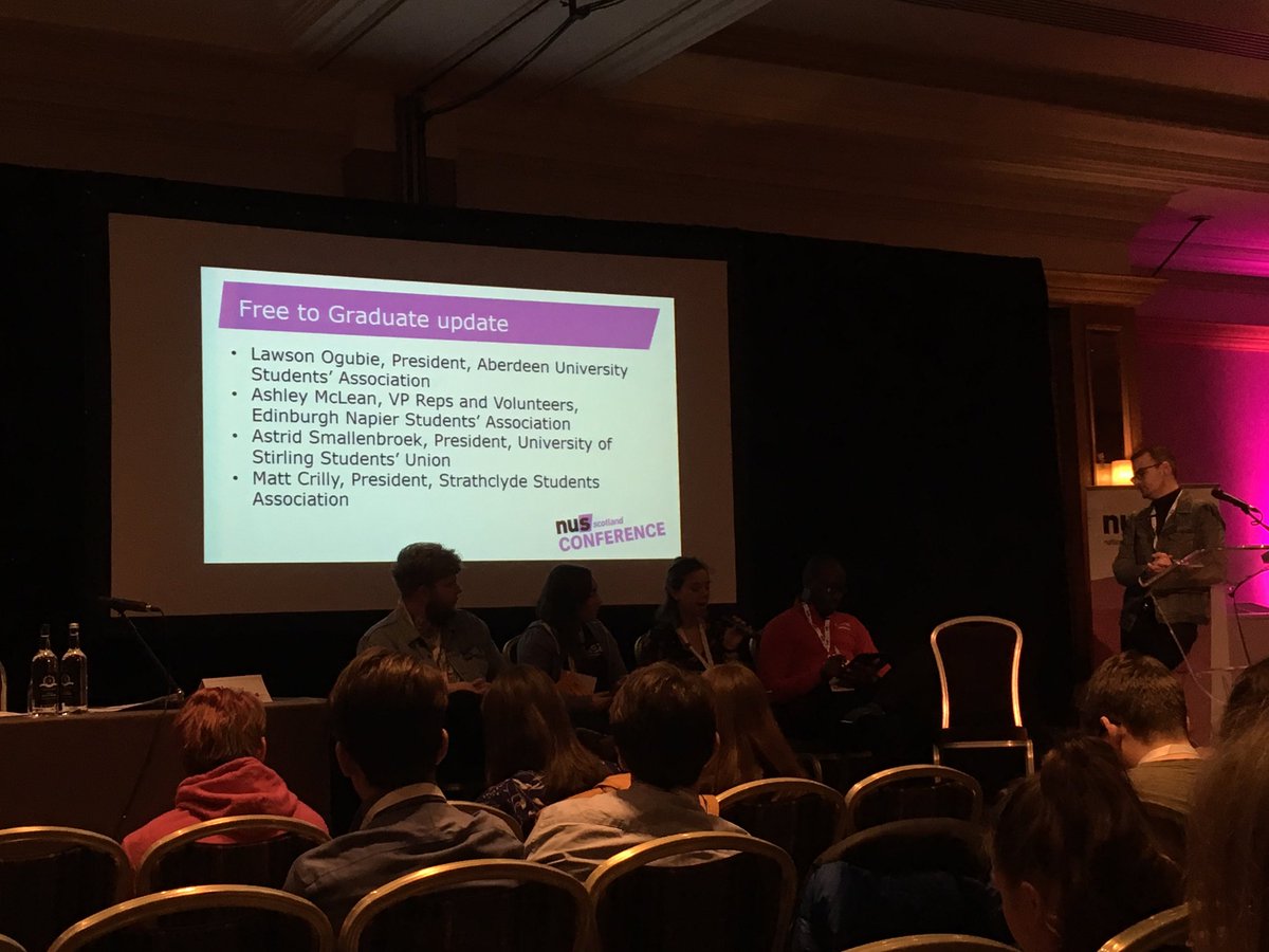 Stir_Community's tweet photo. At Day 2 of #NUSscot19, hearing from @stir_president about @stirlingunionβs successful campaign to abolish graduation fees π©βππ©βπ #FreeToGraduate https://t.co/oLtD8i3Ue6