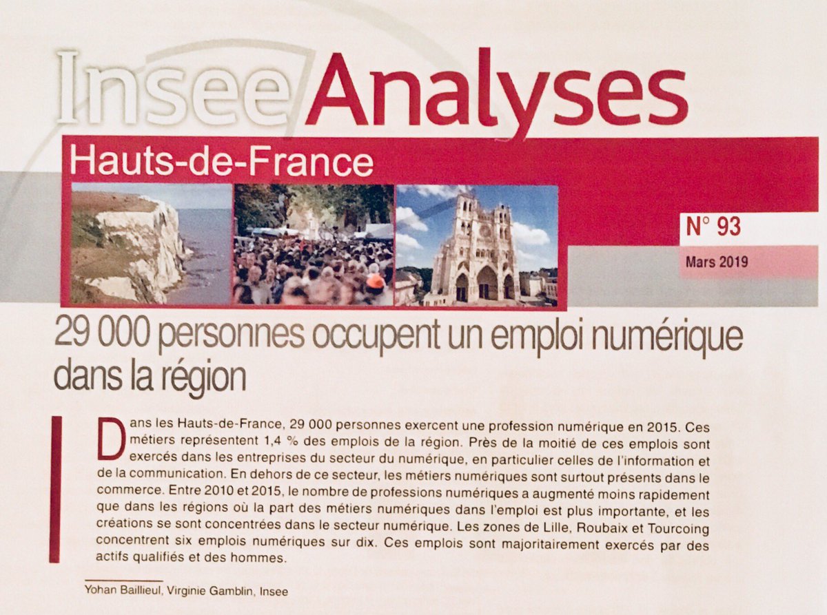 Ce jour l’INSEE publie l’étude Analyses n93 sur les métiers du numérique en Hauts-de-France commandée par la Région dans le cadre du contrat de branche et du plan #LeNumeriqueRecrute (quelles entreprises ? Où ? Combien ? Évolution ? Et ailleurs ?). insee.fr/fr/statistique… .../...