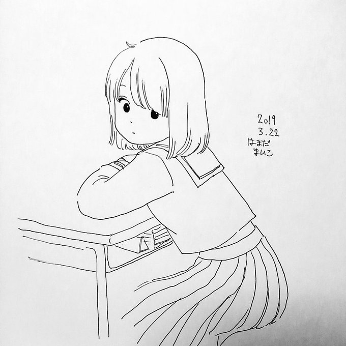 セーラー服、着たこと無いのでよくわからぬφ(..)
#絵 #イラスト #ボールペン画 #一発描き #線画 