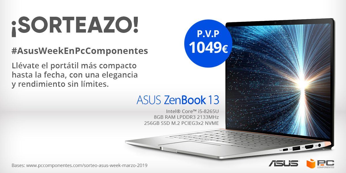 pccomponentes's tweet photo. 💥SORTEO💥

Llévate este Asus ZenBook por la cara!! 😍 Sólo tienes que:

- Hacer 🔃
- Comentar con #AsusWeekEnPcComponentes qué es lo que más te gusta de este pedazo de portátil tantas veces como quieras.

 🍀Mucha suerte!! https://t.co/V6DGqijCA8
