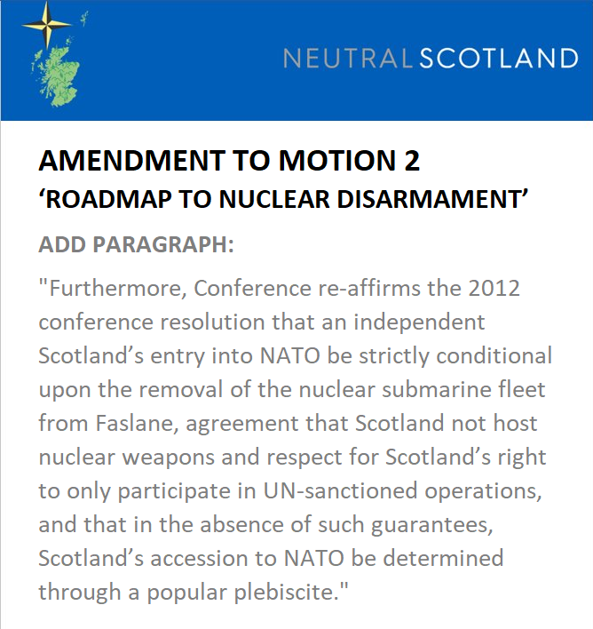 The deadline for amendments to conference is 9am on the 29th of March - please take our amendment to your branches! This is our chance to make sure Scotland isn't dragged into storing nuclear weapons for an extended period of time after independence!