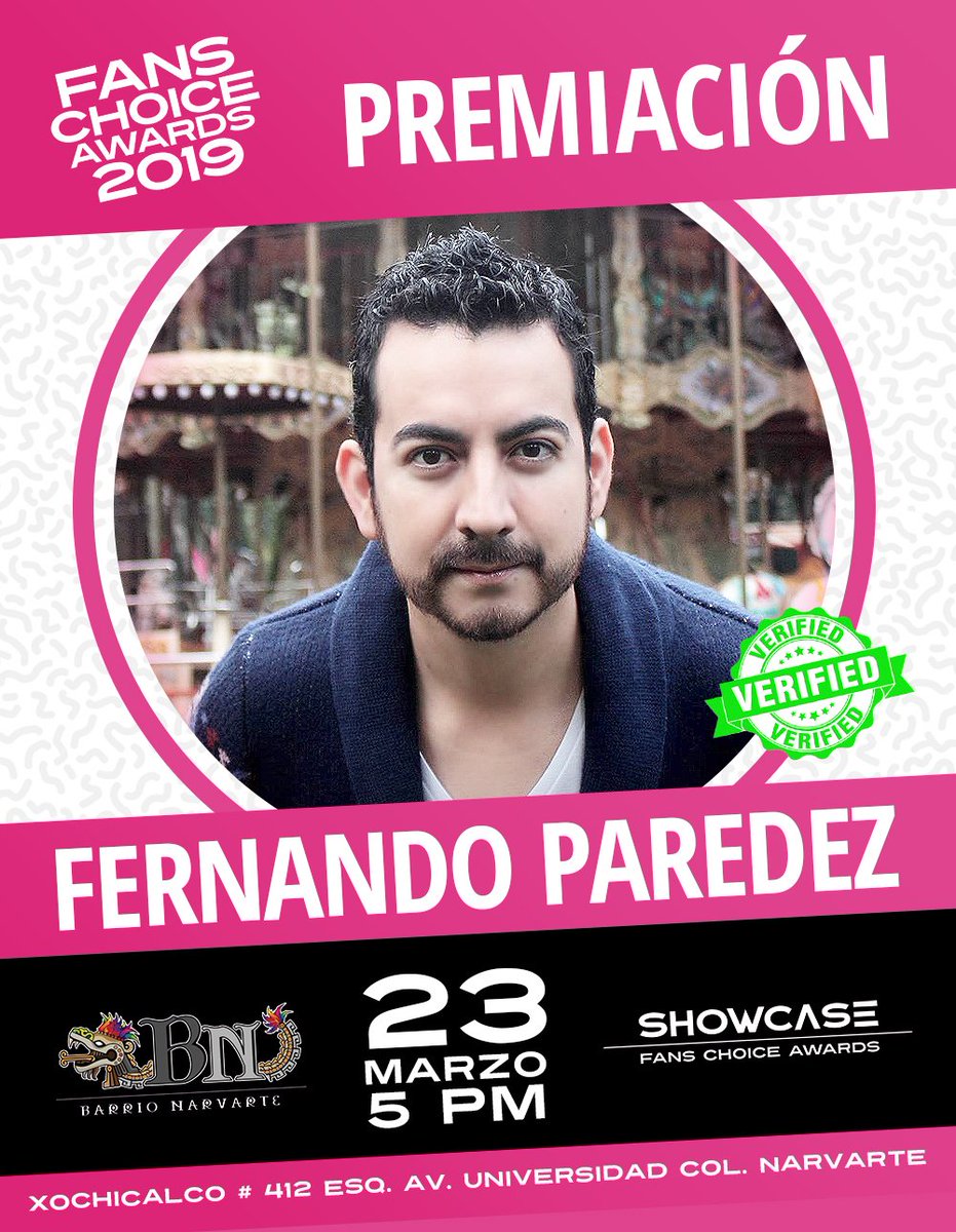 fchamx's tweet photo. 😱😱😱 Recuerden que el 23 de marzo a las 5 pm. se entregará el galardón de los #FansChoiceAwards2019 a @paredezfernando en @BarrioNarvarte, ahí nos vemos. #LosPremiosDeLosFans #FCHA2019 #Cantautor #Ganador https://t.co/aYPhNHFQjr