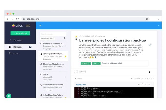 VuejsTutorial_'s tweet photo. MadeWithVueJS : DECS (Decentralized and Encrypted Code Snippets organizer) decs_dapp is a beautiful, developer-friendly decentralized application to organize your code snippets 👩‍💻 - https://t.co/1GgUiEwkbY https://t.co/v19xXuIW1X #Vue #VueJS #JavaScript https://t.co/u11BbN9oWF
