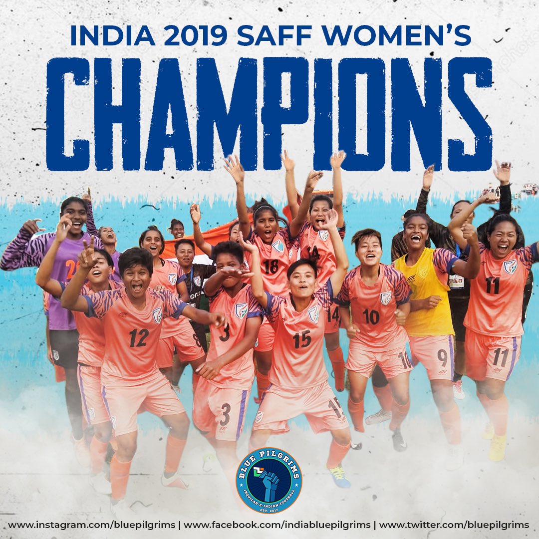 Campione Campione , Ole Ole Ole !! Proud of our Women’s team 🏆 🏆 🏆 🏆 🏆 #5inARow  #SAFFCup #InquilabeIndianFootball #backtheblue