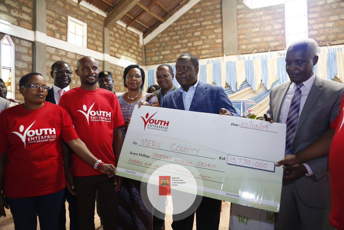 ngaosKE's tweet photo. Interior CS Dr.@FredMatiangi &amp; Prof.@CSMargaretKobia were in Meru County on a sensitization mission for the government's affirmative action. They issued cheques worth Shs. 40 million for Youth Enterprise Development Fund &amp; Women Enterprise Fund kitties in nine constituencies. https://t.co/K7gBo0UYcp