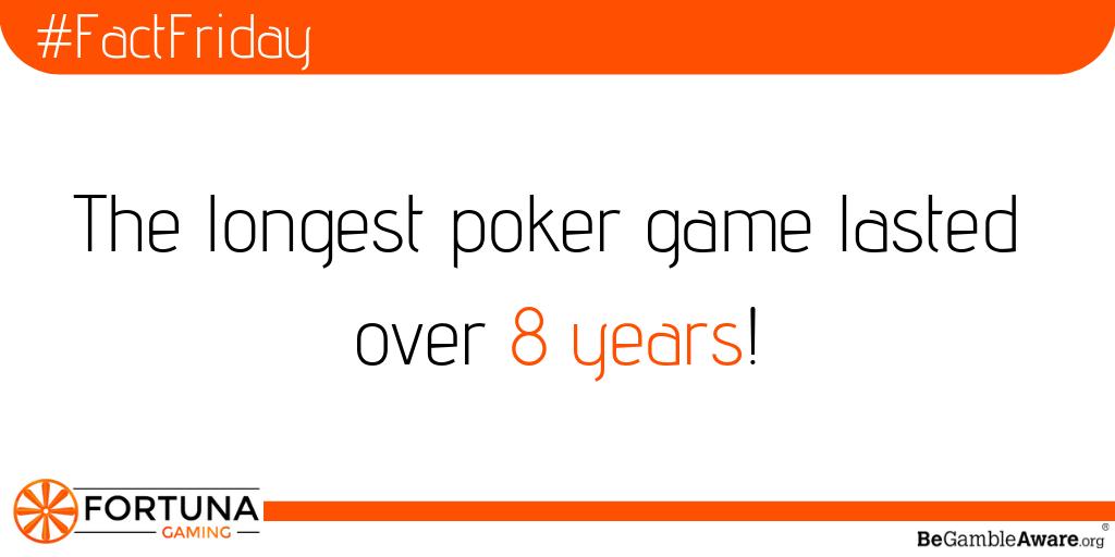 FortunaGaming's tweet photo. #FortunaFact : Did you know that the longest poker game lasted over 8 years and over $10,000,000 changed hands! #slots #newslot #slotsnews #onlineslots #casinonews #bestcasinos https://t.co/x49qKr7hx7